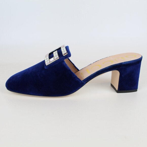 NEW Gucci Crystal Logo Velvet Mules Shoes - Office to Evening, Cocktail, Party - Picture 4 of 15